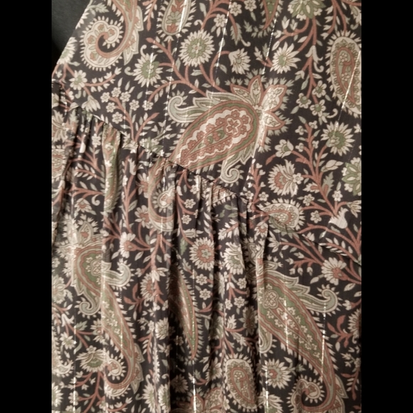 Bohemian black paisley print long sleeve tiered chiffon v-neck mini ruffle dress - Picture 8 of 8